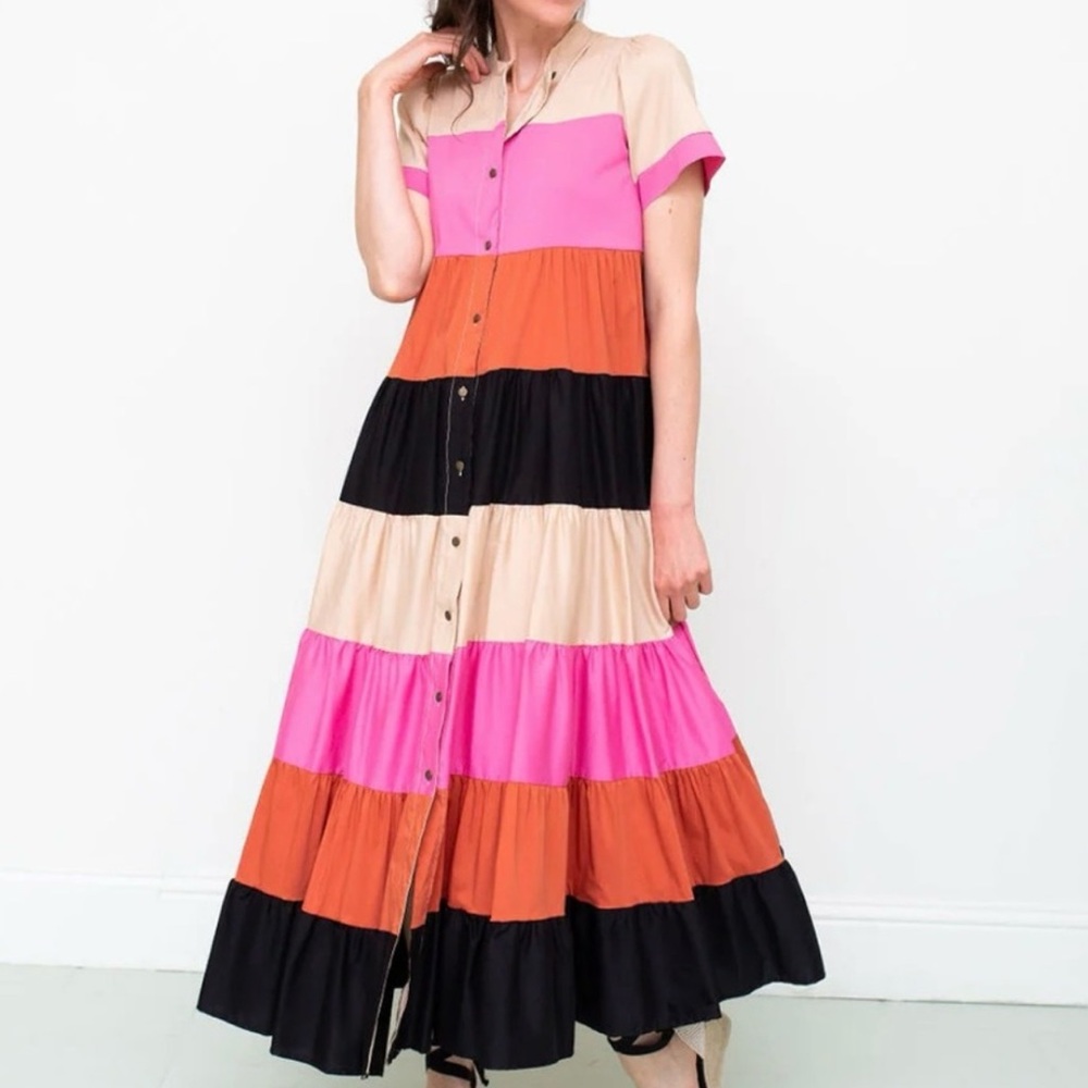 DX collection by‎ Dixie NWT SZ small tiered multi color maxi shirtdress